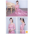 Glorious Pink Lange Spitze Plain gefärbt Plus Size Günstige Kurzarm Brautjungfer Kleid